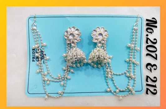 Heirloom Elegance: Kundan-Pearl Jhumkas with Bahubali Multi-Chain Accent